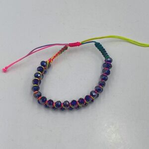 Vintage Boho Dark Blue Crystal Macrame Adjustable Bracelet Neon Pink Yellow Cord
